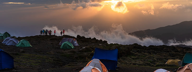 the base camp before the summit of Mt Kilimanjaro at sunset